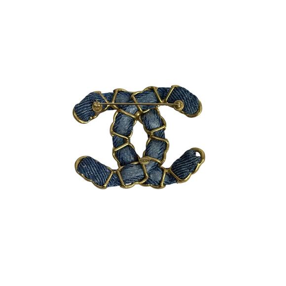 Chanel CC Denim Gold-Tone Chain Detail Brooch - Picture 2 of 6
